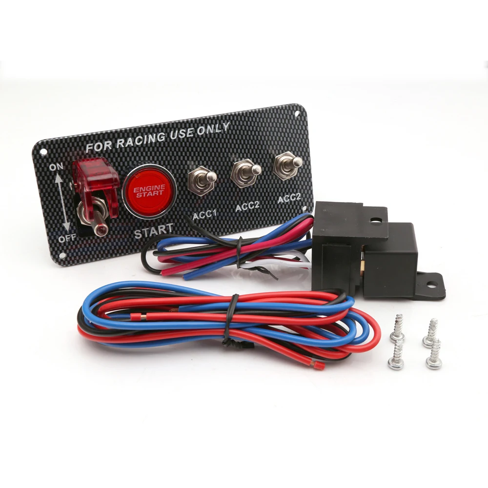 12 В светодиодный тумблер панель из углеродного волокна для гоночного двигателя автомобиля пусковая кнопка переключатель зажигания Панель 4 в 1 для автомобиля лодки