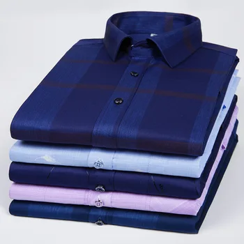 

Fall 2019 men cotton checked long-sleeved shirt printing business no-iron shirt