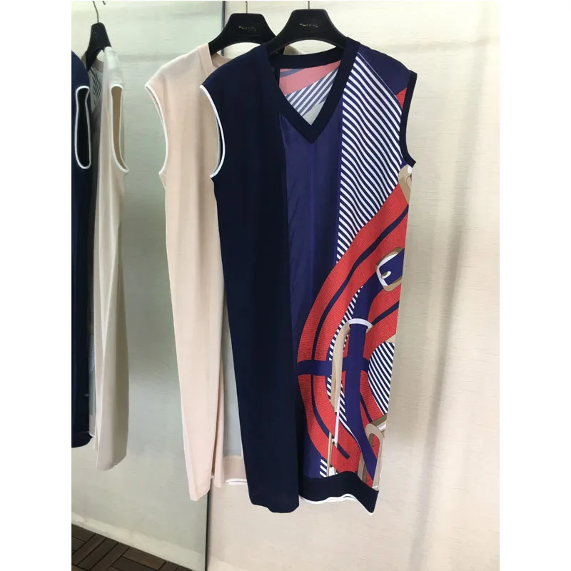 2019 осень новая шерсть + шелк Мода темперамент v-образным вырезом платье