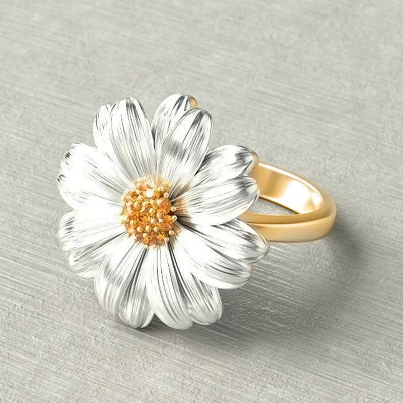 الإبداعية اثنين من لهجة عباد الشمس خواتم خاتم طلب الزواج من السيدات أنيق حفلة اكسسوارات الإناث العصرية مجوهرات هبوط السفينة