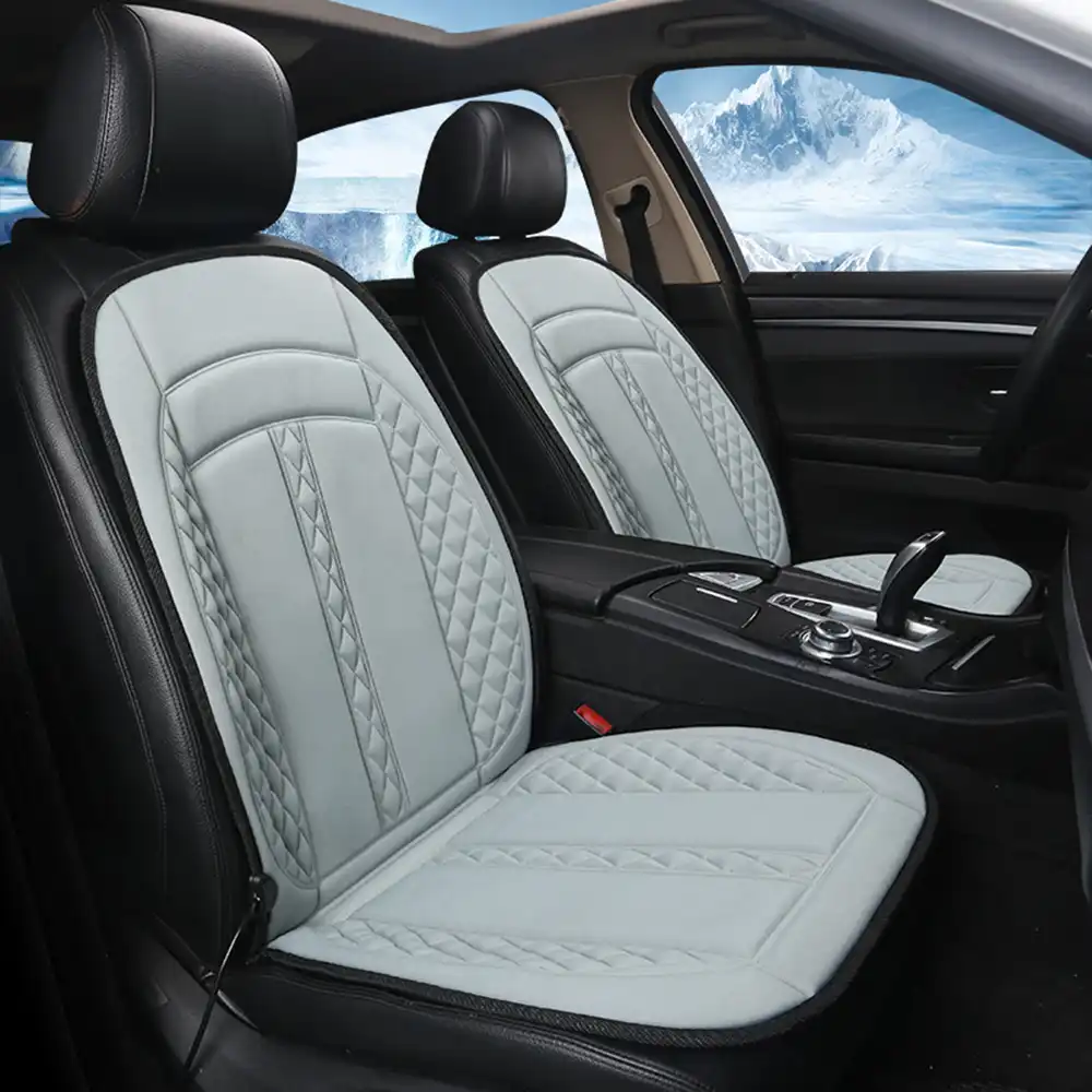 12V Heated Car Seat Covers Cushion Universal Seat Heater for Winter Heating Thermal Seatpad Non-Slip Knitting Fiber Mat Gray