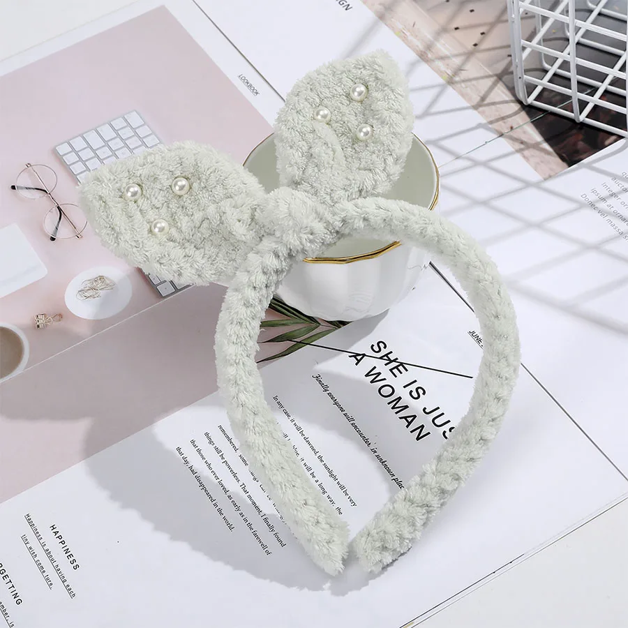 Haimeikang Fashion Rabbit Ear Headband Headdress Korean Cute Plush Bezel Rim Hairpin Tiara Ladies Solid Color Hair Accessories - Цвет: 5