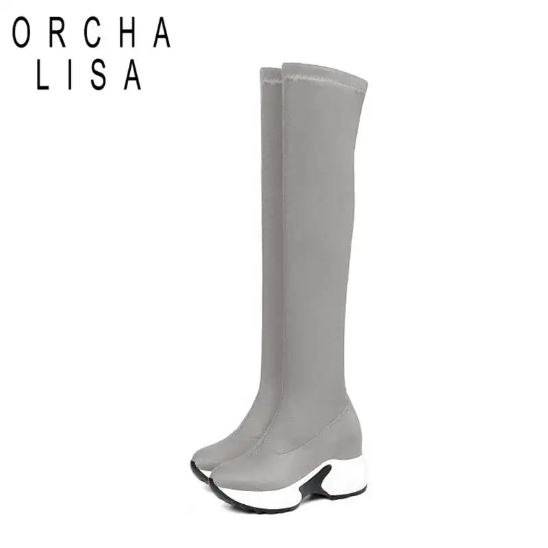 

ORCHA LISA Knee High Boots Western Boots for Women autumn Boots Round Toe Platform Square Heel Pointed Toe Faux leather Booties