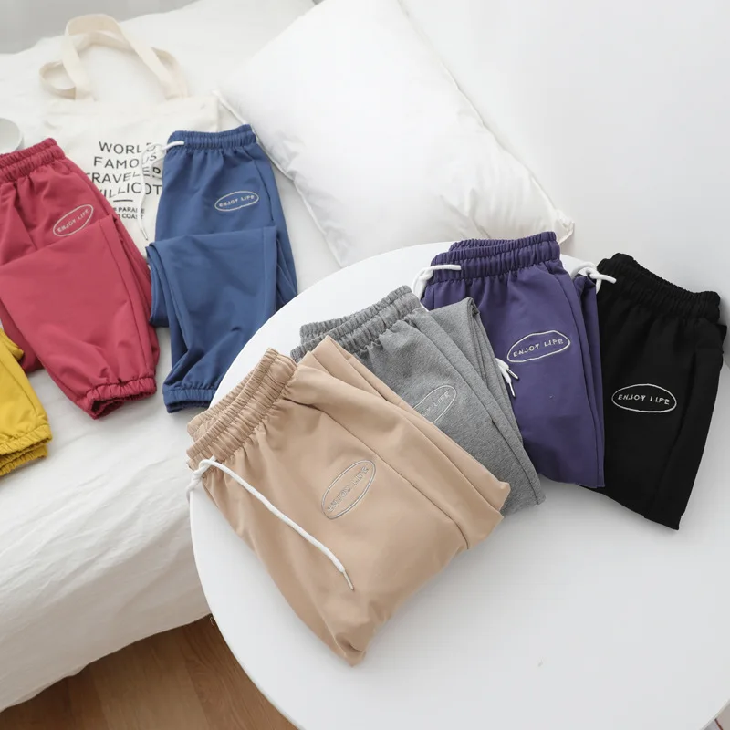 

Mooirue Harajuku Harem Pants Letter Embroidery Vintage Streetwear Drawstring Pockets Colorful Solid Cotton Women Trouser Bottoms