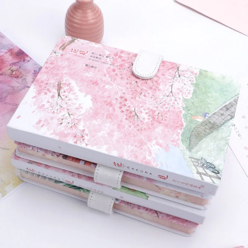 1pcs New diary book Sakura notebook girl heart account diary plan notebook small fresh magnetic buckle notebook diary A5