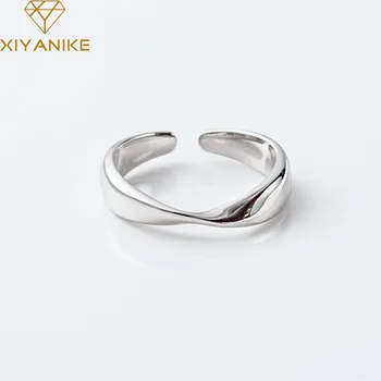 

XIYANIKE 925 Sterling Silver Creative Irregular Twist Opening Rings Fashion Glossy Water Wave Surface Jewelry For Woemn Gift