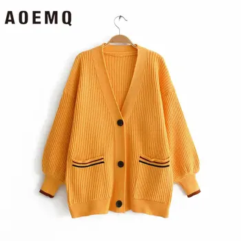

AOMEQ Fashion Sweaters Cardigan Button Striped High Street Sweaters Halloween Crazy Day Lantern Sleeve Sweaters Women's Clothing