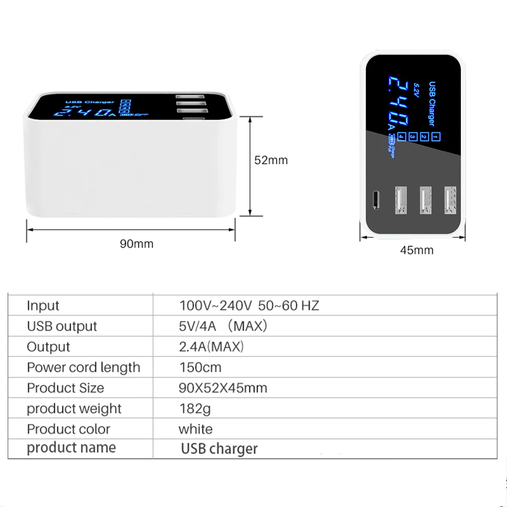 Type C Quick Charge Led Display USB Charger For Android iPhone Adapter Phone Tablet Fast Charger For samsung xiaomi huawei