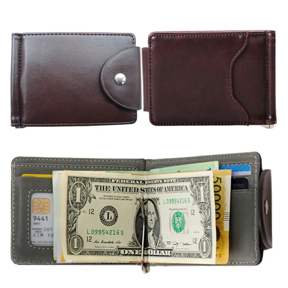 Korea-fashion-Brown-grey-color-Money-clips-high-quality-leather-men-wallets-hasp-mini-purses-vintage