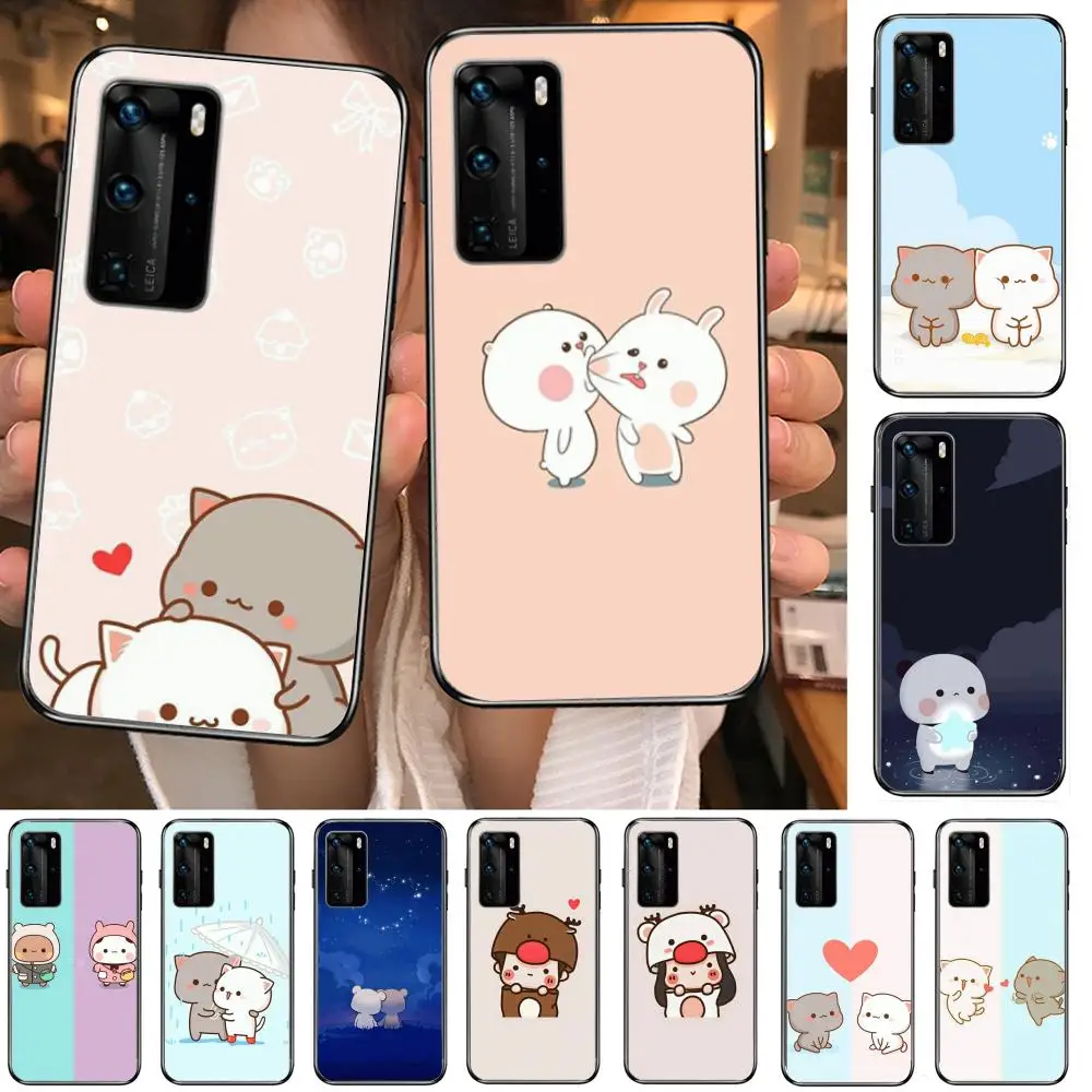 Модный чехол для телефона с изображением кота пары Huawei P 40 30 20 10 9 8 Lite E Pro Plus черный