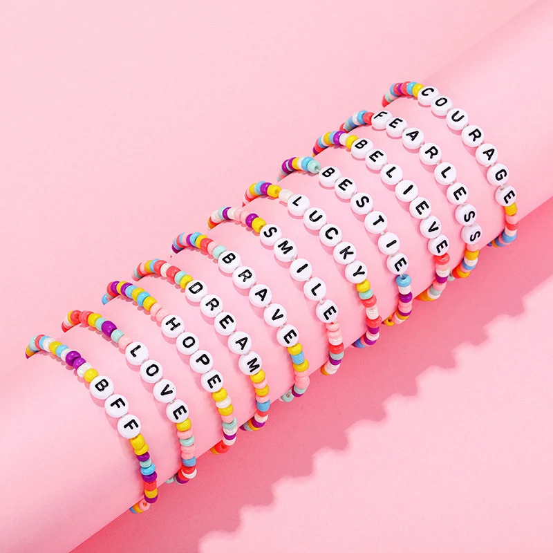 Pulseras con letras y palabras para niños mujeres, con cuentas, regalos de amistad, para hombres y mujeres|Pulseras de hilo| AliExpress