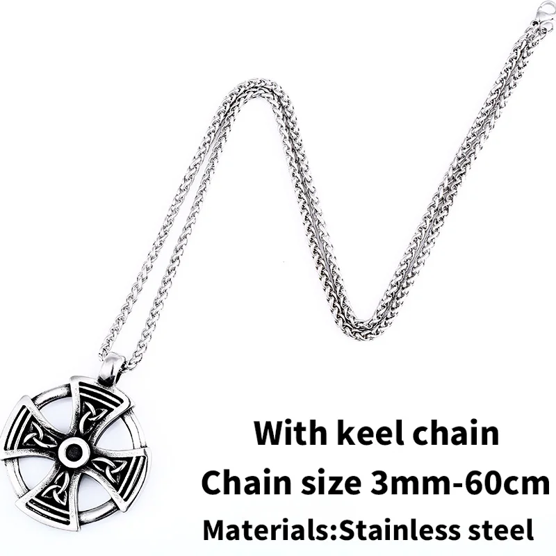 with keel chain Стальной солдат круглый крест кельтское ожерелье с кулоном викинга мужские ювелирные изделия из нержавеющей стали - Окраска металла: with keel chain