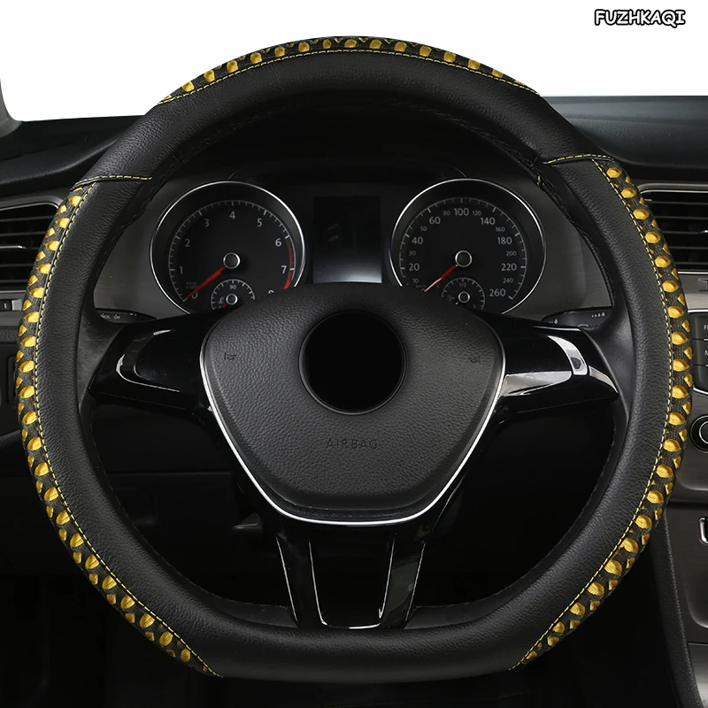 FUZHKAQI Leather Car Steering Wheel Cover For Daihatsu Terios Sirion Mira Cuore YRV Ayla Sigra