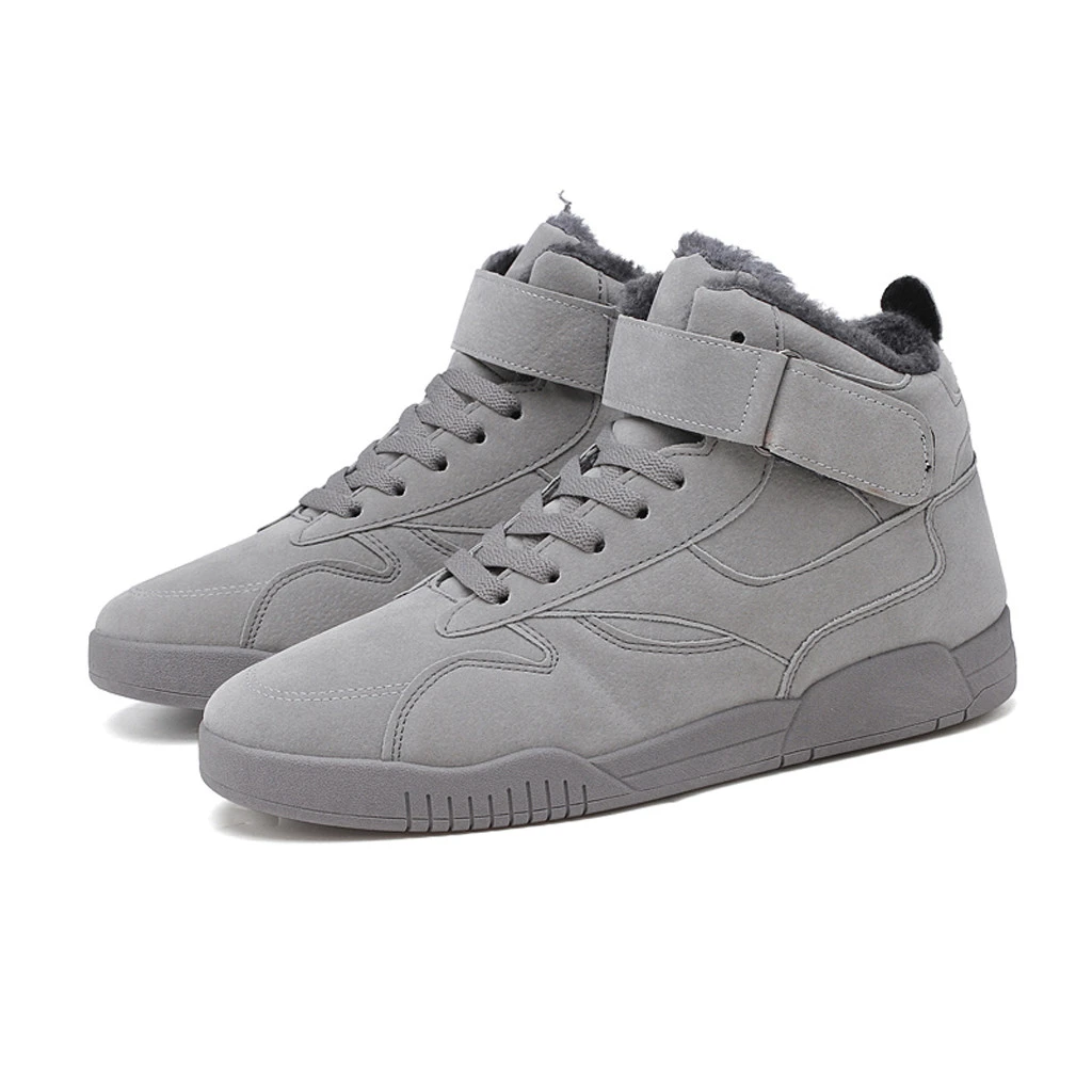 Мужские кожаные кроссовки SAGACE серые теплые с высоким берцем повседневная обувь