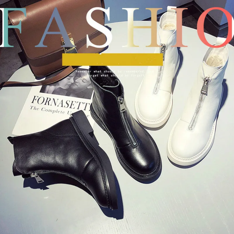 Кожаные ботинки с молнией спереди; новые женские ботинки с хлопчатобумажными стельками; сезон осень-зима; коллекция года; зимние ботинки; женские ботильоны; женские ботинки
