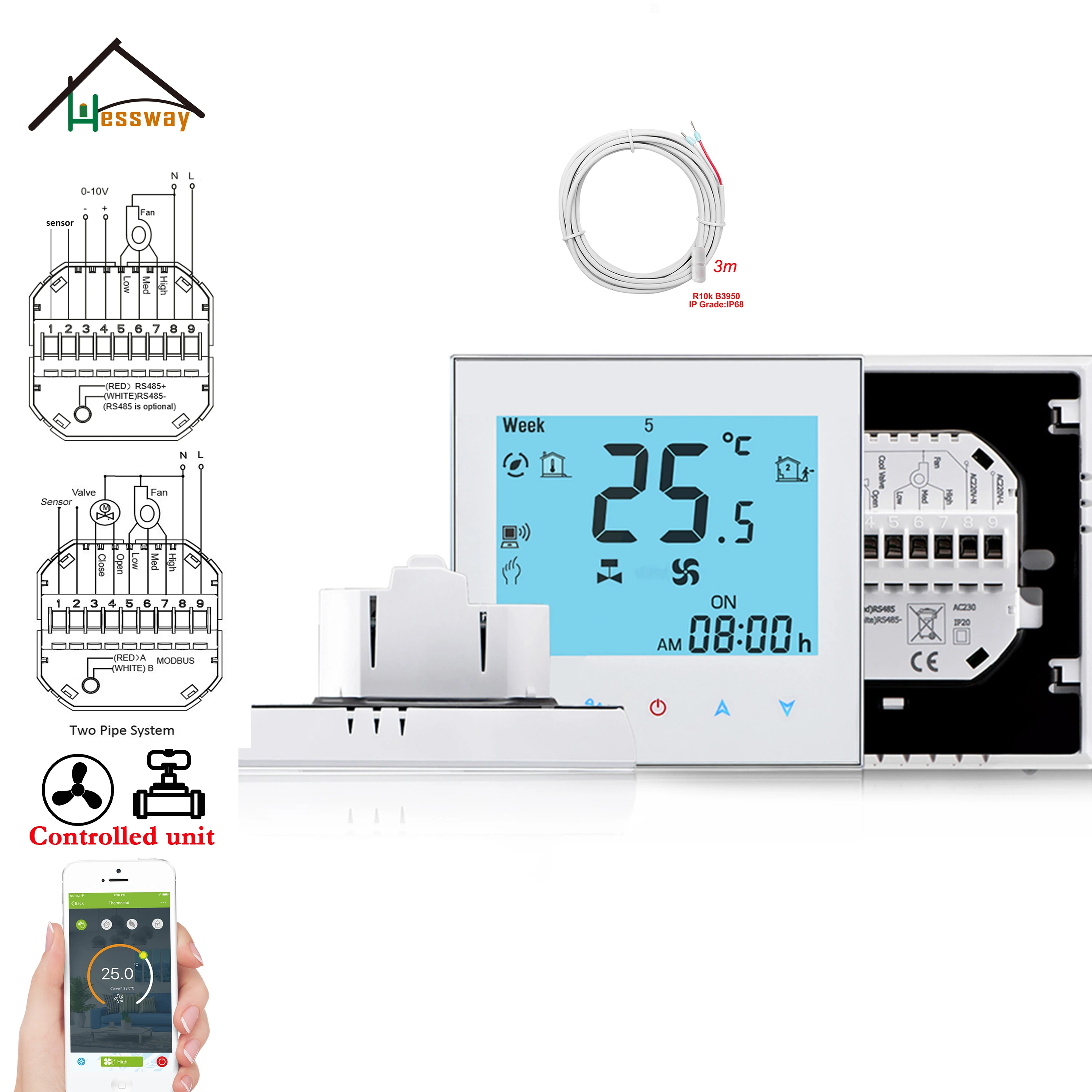 HESSWAY WIFI Dual SensorTemperature Control Unit for Greenhouse Thermostat  0-10V/AC Valve 3Speed Heater Cooler Smart Life Google - AliExpress