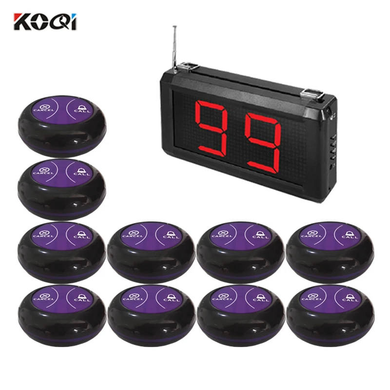 with purple silicone Водонепроницаемый 99 канальный беспроводной пейджер ресторан вызова официанта системы 10 шт. Кнопка передатчик вызова 1 шт. дисплей Приемник 433 МГц - Цвет: with purple silicone