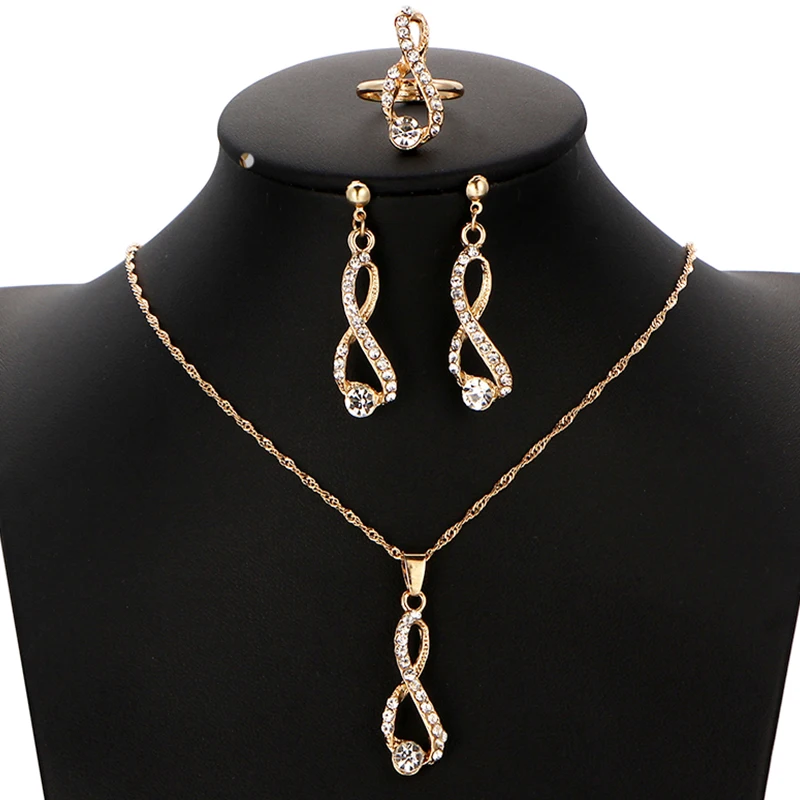 

Euro-American Trendy Jewelry Set Earrings and Necklaces Rings Three-piece Gift Banquet Festival Ladies Set