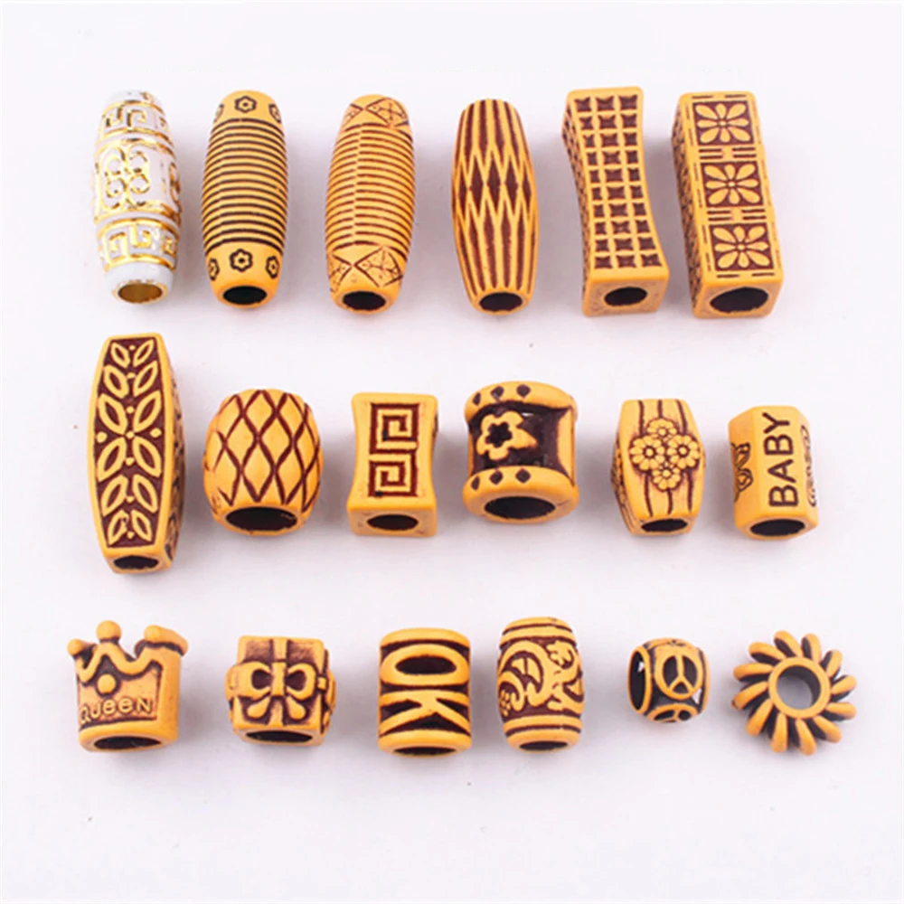 10Pcs Hair Jewelry Braid Rings Decoration Pendants Dreadlocks Beads Cuffs Rings Imitation Wood Plastic Beading Accessories