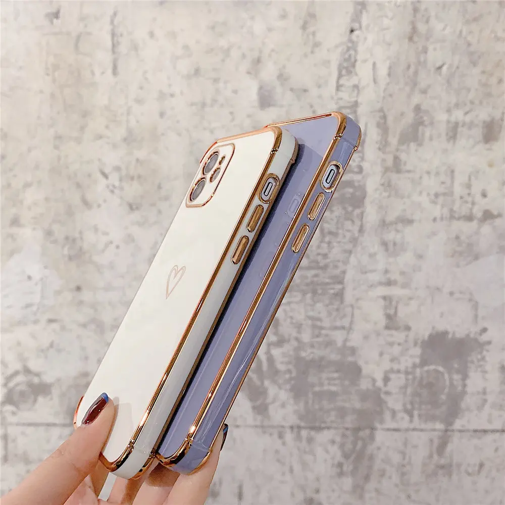 Electroplated Love Heart Phone Case For iPhone 13 12Pro 11 Pro Max XR XS X 7 8 Plus SE 2020 Shockproof Protective Soft TPU Cover 13 pro max case