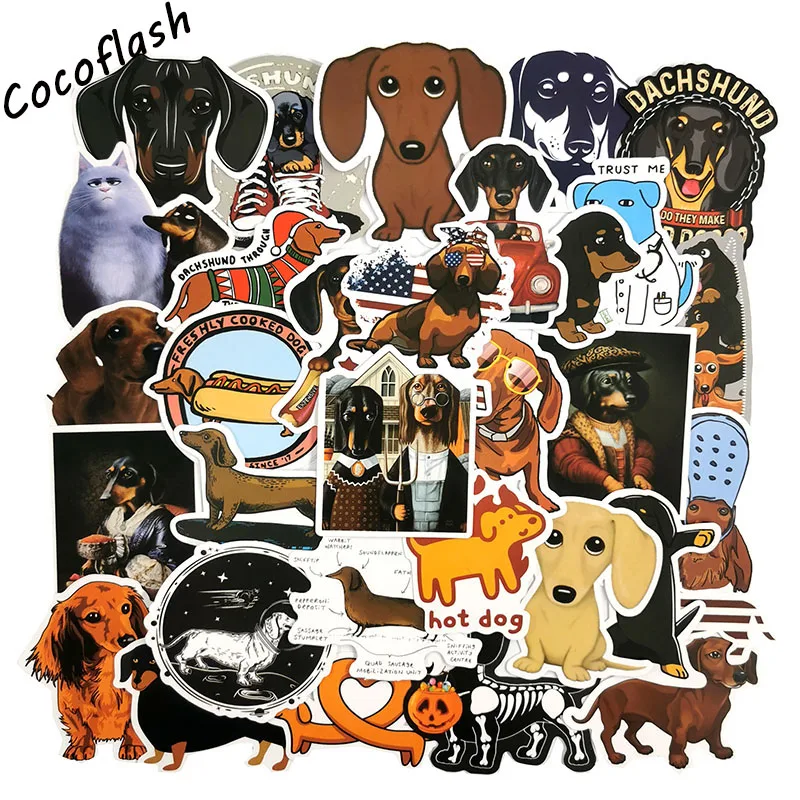 50pcs Dog Sticker Pack Cartoon Cute Dachshund Scrapbook Suitcase Stickers On Laptop Toys For Children Graffiti Animal Stickers