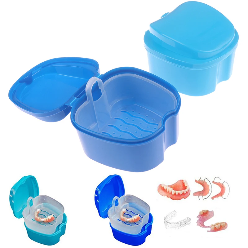 1pcs Denture Bath Box Cleaning Teeth Case Dental Retainer Denture Storage Box  With Hanging Net Container Denture Boxs