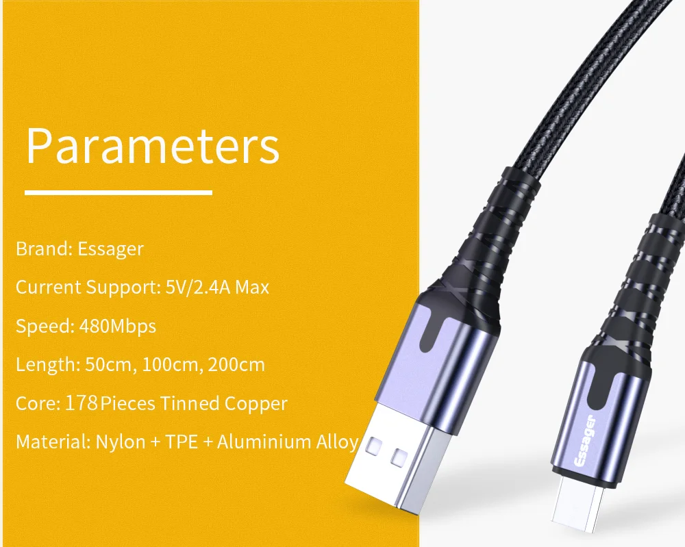 Essager светодиодный Micro USB кабель для быстрой зарядки и передачи данных провод шнур 2m 3M USB зарядное устройство через Micro USB кабель для samsung Xiaomi LG Android мобильного телефона