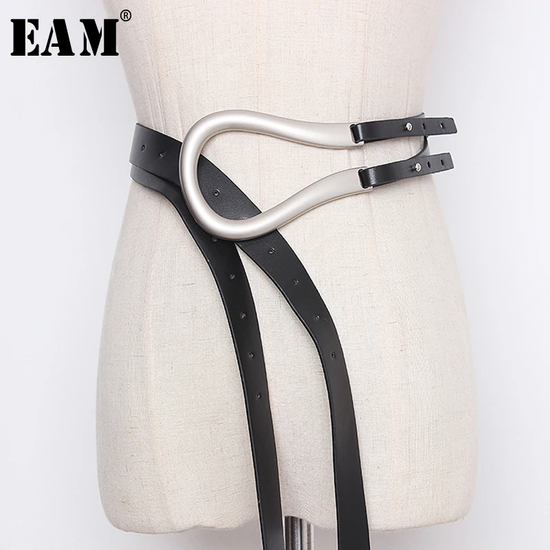 

[EAM] Pu Leather Multicolor Buckle Split Long Wide Belt Personality Women New Fashion Tide All-match Spring 2020 1N946