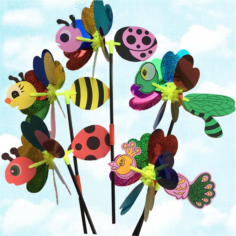 

New 2PCS 3D Large Animal Bee Windmill Wind Spinner Yard Garden Toys For Children Colorful Decoration DIY Handmade Outdoor Toy