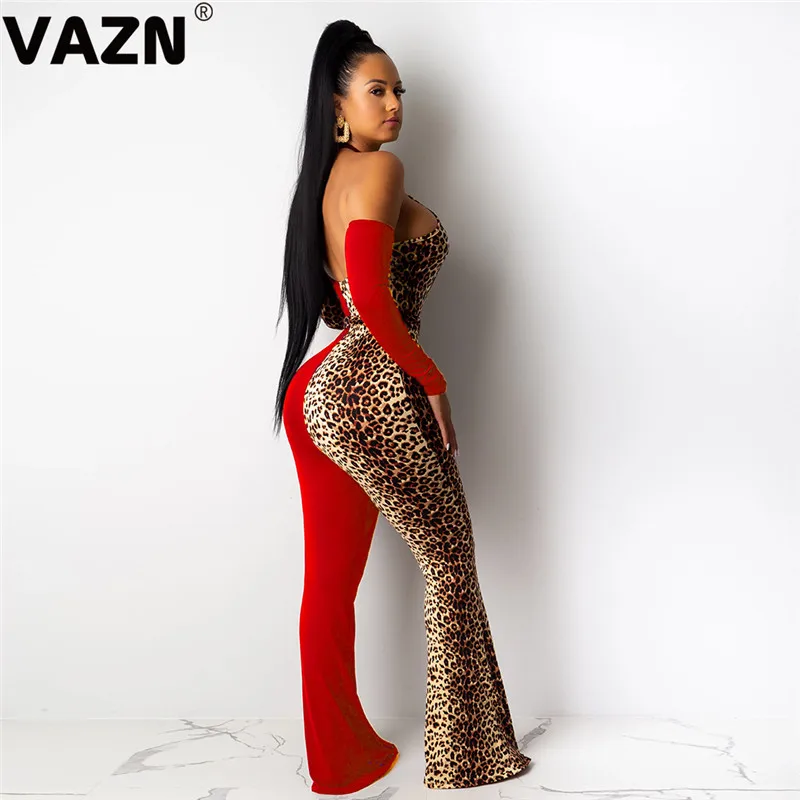 VAZN DAN8192 новые высокие леопардовые открытые Открытые Сексуальные Модные женские комбинезоны с длинным рукавом и открытыми плечами