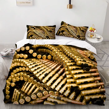 

2/3 Pieces Bullet Bedding Sets 3D Print Military Weapon Duvet Cover Set Home Textile Bed Quilt Cover Arms Background Cover Set