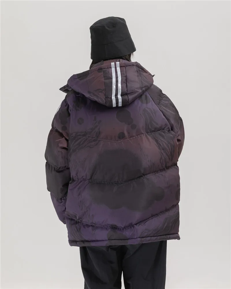 Dark Icon Printed Reflection Men's Parkas with Hoodie Cotton Padded Coats Men Outerwear Thick Men Coats Streetwear