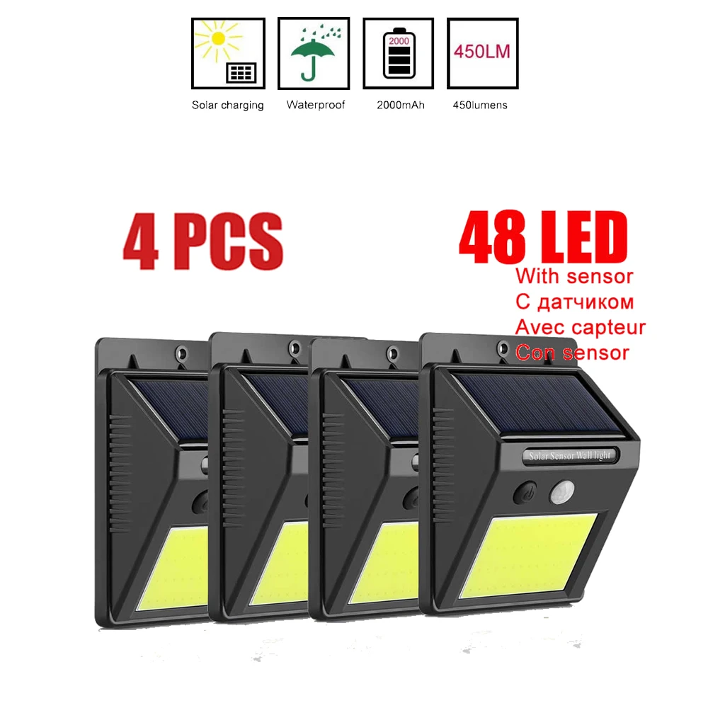 

1-4PCS Solar 3 Modes PIR Motion Sensor Light Garden Outdoor Waterproof Lamp Street Path Yard Waterproof Wall Lights indoor home