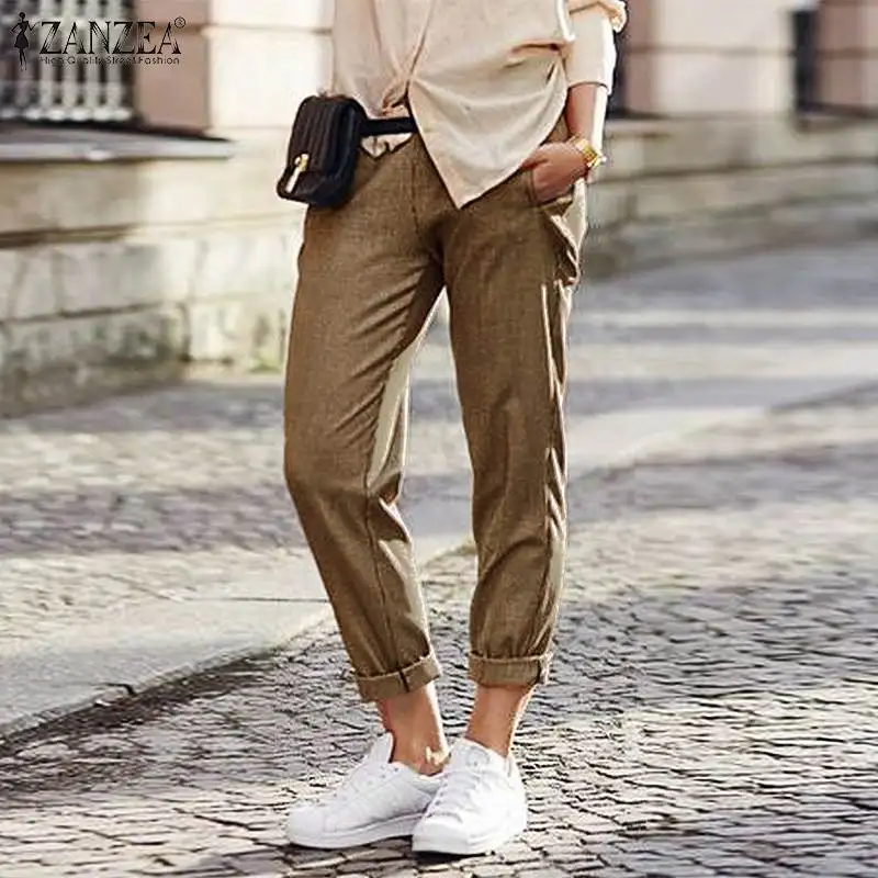

ZANZEA Women Pants Casual Loose Long Trousers Pantalones Mujer Ladies Elastic Waist Work Pants Streetwear Sweatpants Plus Size