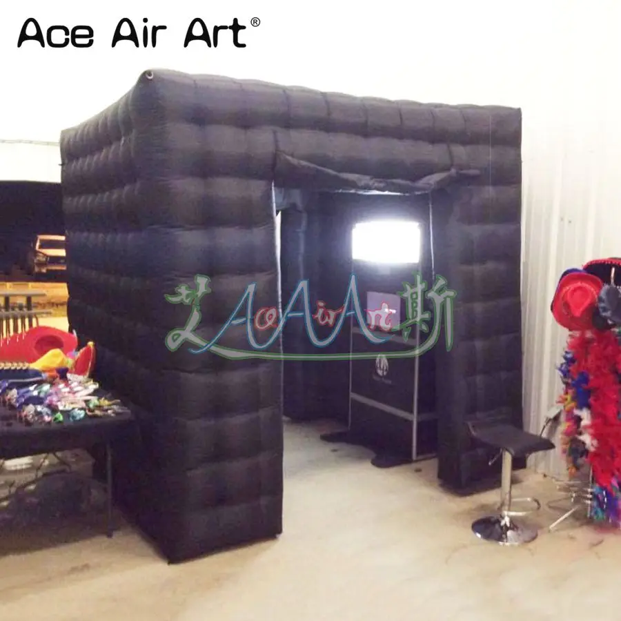  2.4m totally black inflatable photo booth cabinet social booth with curtain for dance party and eve