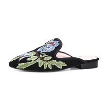Сезон весна-осень; модная женская обувь Muller; удобные женские тапочки из натуральной кожи с вышивкой и острым носком