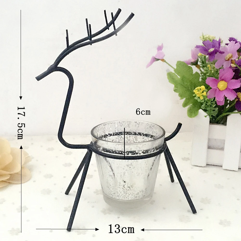 Metal Christmas Deer Reindeer Candle Holder with Cup Candlestick Christmas Decoration Candle Holders Desktop Ornament