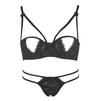 

Black Temptation Lace Hollow Out Ultra Thin Bra and Open Crotch Panty Sets Lenceria Sexy Lingerie Women Underwear Bra Thong Set