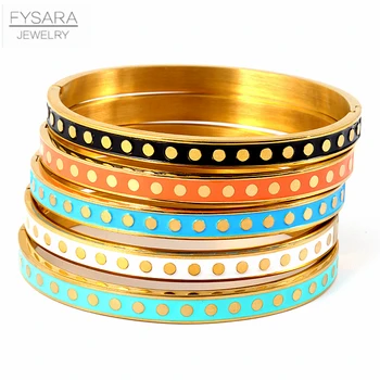 

FYSARA Colorful Enamel Wave Point Design Bangles & Bracelets for Women Round Gold Color Bangles Stainless Steel Bangles Wedding