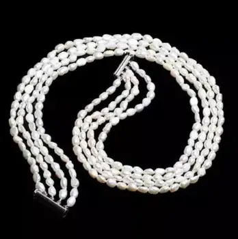 

select colour Jewelry Hot selling New Arriver Handmade Real 4 Row 6-7mm Baroque White Freshwater Pearl Necklace length16-18''