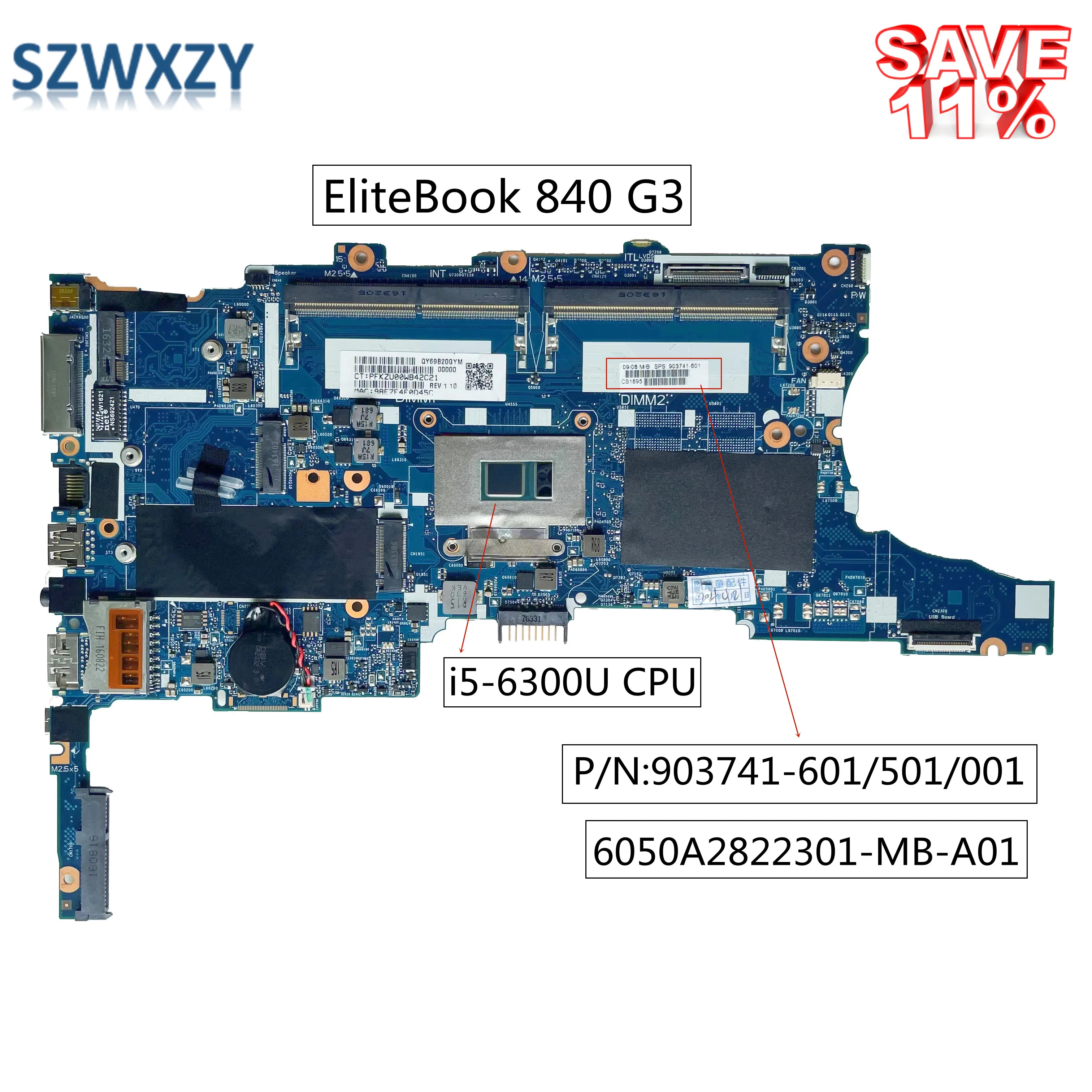 Оригинальная материнская плата SZWXZY для ноутбука HP 840 G3 со стандартным