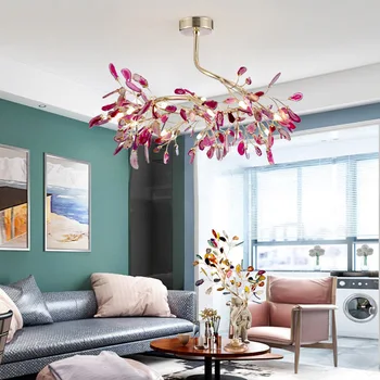

Modern Natural Agate chandelier colorful multiple shapes luxury Living Room chandelier Bedroom Decor Lights Fixtures
