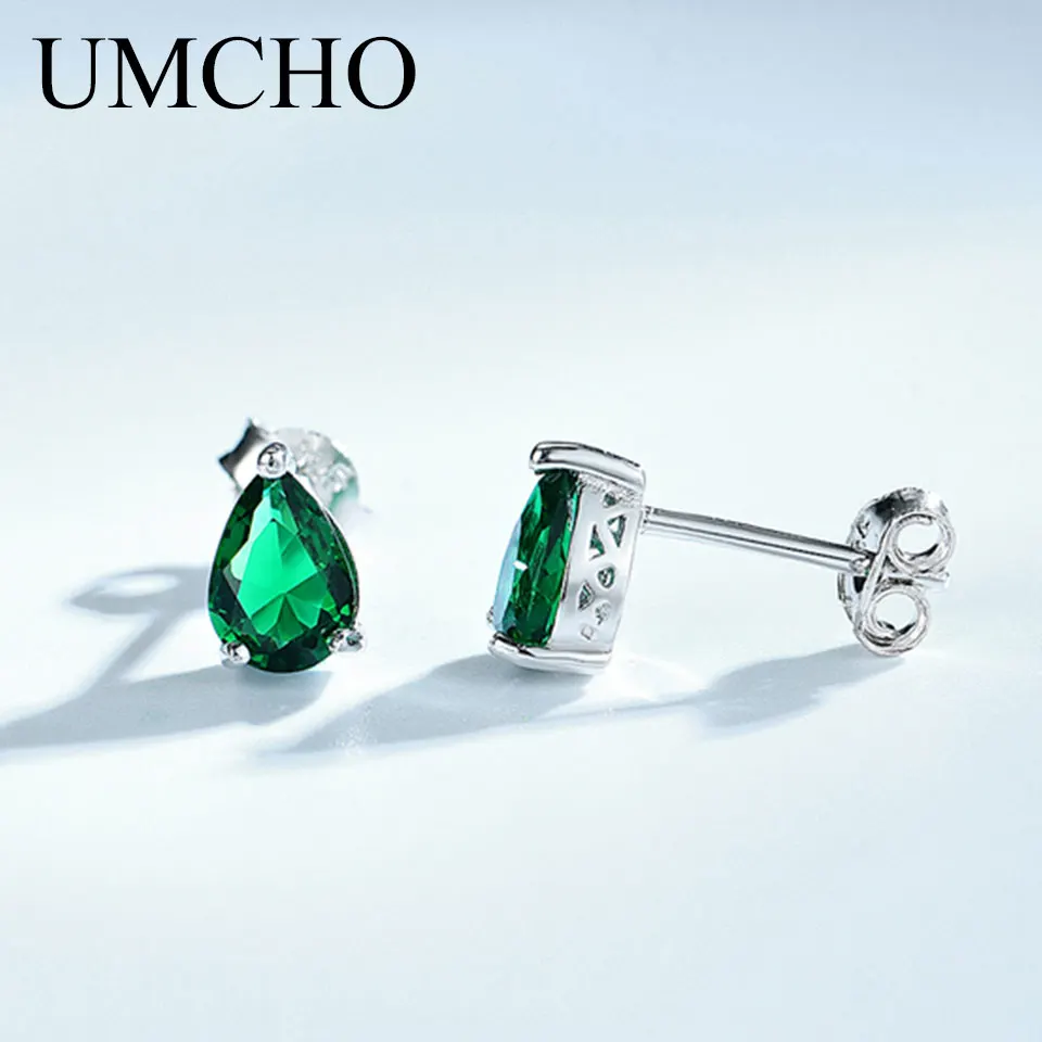 

UMCHO Water Drop Stud Earrings 925 Sterling Silver Nano Emerald Earrings For Women Mother's Days Gift Fine Jewelry