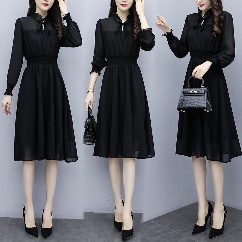 

2020 Fashion Chiffon Mini Dress Spring Autumn 4XL Plus Size Lotus Leaf Collar A-Line Dress Elegant Women Bodycon Party Vestidos