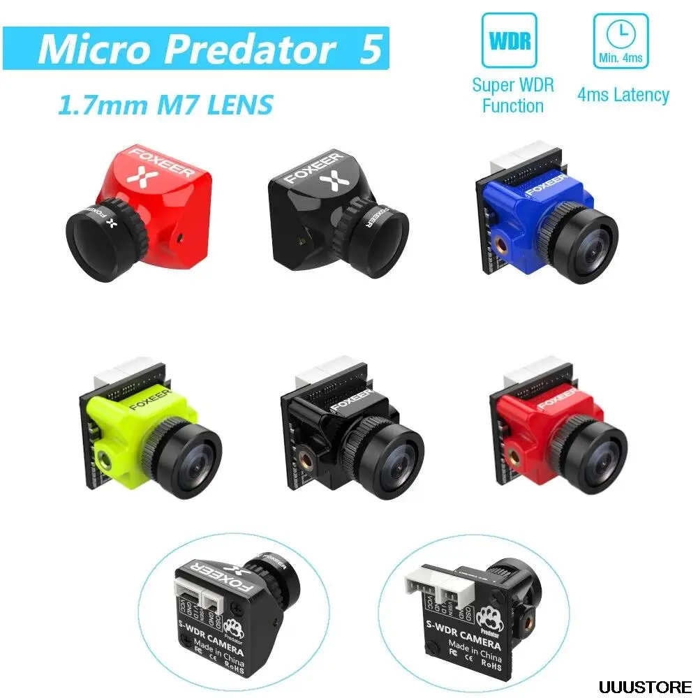 

Foxeer Predator 5 Micro 1000TVL 4:3/16:9 PAL/NTSC 1/3" CMOS Sensor FPV Camera M8 Lens 4ms Latency Super WDR for RC FPV Drones