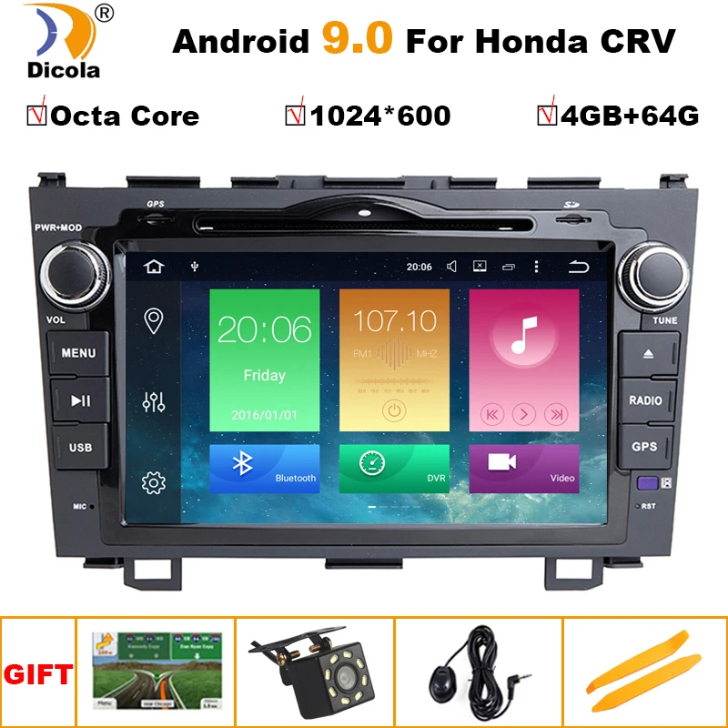 

8" 4+64G Android 9 Car DVD Multimedia Player for Honda CRV CR-V 3 2006 2007 2008 2009 2010 2011 WiFi Stereo navi GPS BT 1024*600