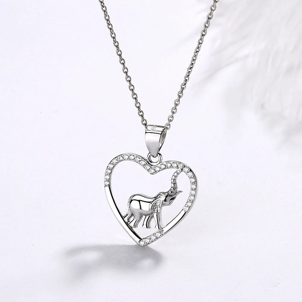 

Sterling Silver 925 Necklace Heart Elephant Pendant Necklace for Women Silver Jewelry