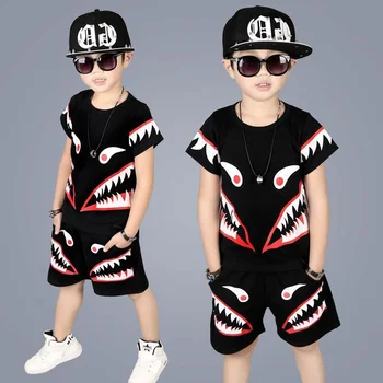

New Summer Teen Children's Clothing Set 3-11year Fashion Tracksuit For Boys Sports Suit Shark pattern Clothes Sets