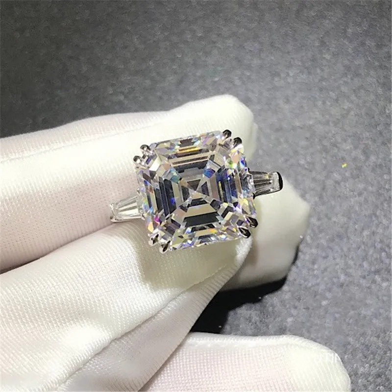 Original 925 Silver square ring Asscher cut Created Moissanite Wedding Engagement Cocktail Women topaz Rings finger Fine Jewelry | Украшения