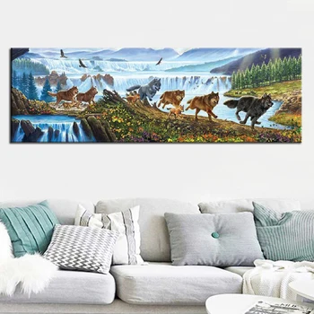 

wolves and waterfall large 5d diy diamond painting animals mazayka embroidery scenery full square round drill decoration JX810